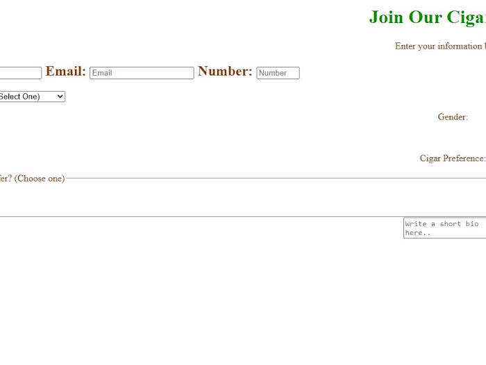 Cigar Club Sign-Up Form