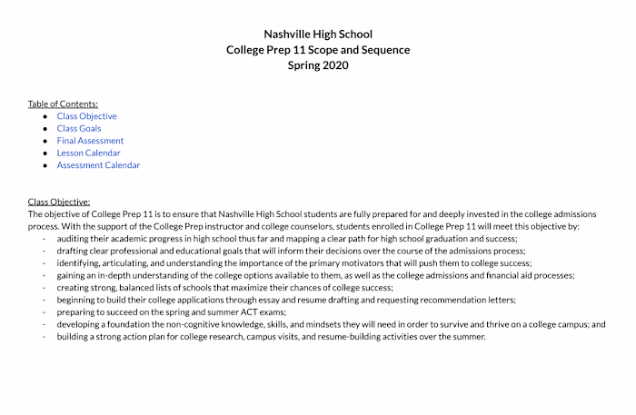 11th Grade College Prep Curriculum