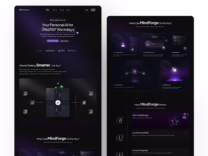 Mindforge AI complete landing page UI design