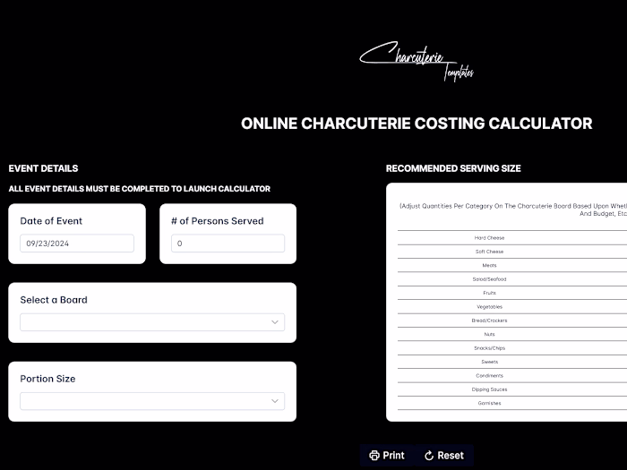 ONLINE CHARCUTERIE COSTING CALCULATOR