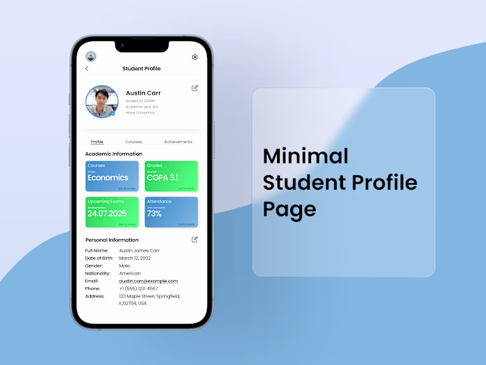 Minimal Student Profile Page UI Design