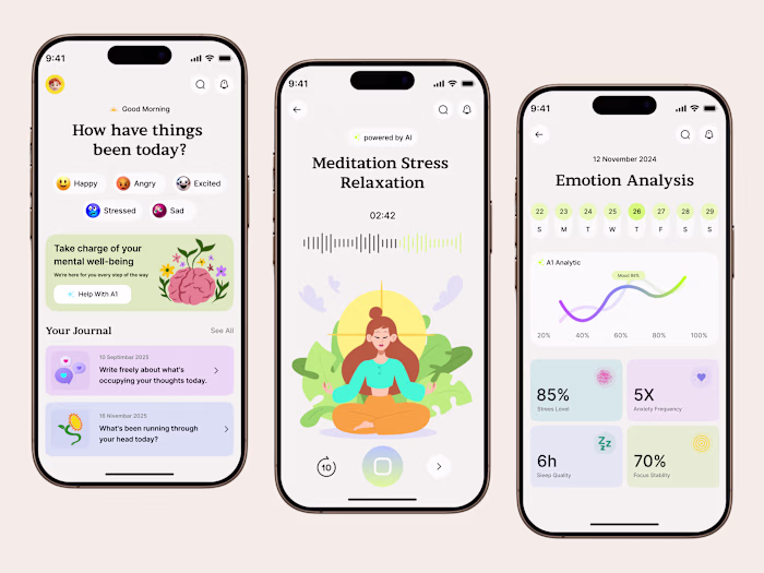 AI-Powered Mental Wellness Mobile App UI Hello, Everyone! 👋...
