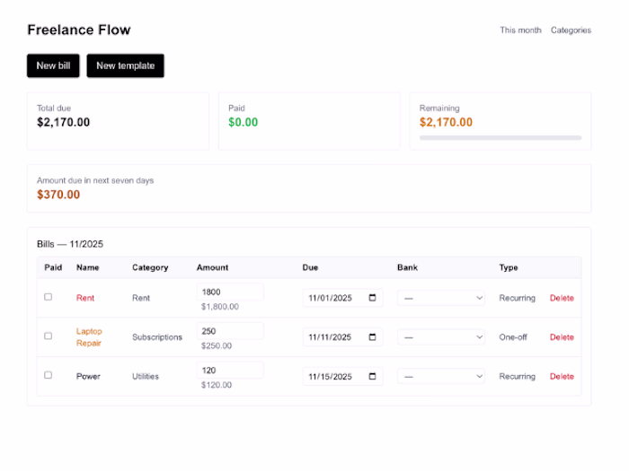 Freelance Flow: Lightweight Finance Tracker
