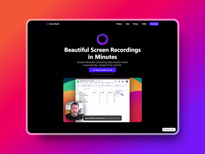 Screen Studio Homepage (Clone) - Framer Expert | UI/UX Designer