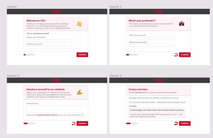 CXL Instructor onboarding experience - Figma 