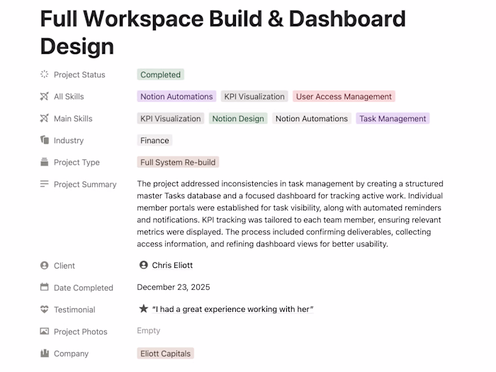 Full Workspace Build & Dashboard Design