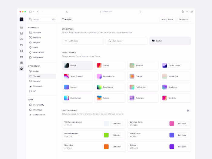 App Theme Settings