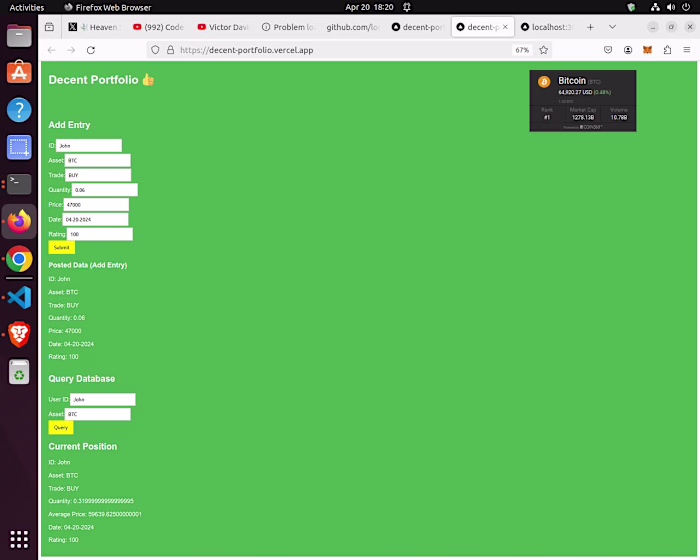 Decent Portfolio Position Tracking App