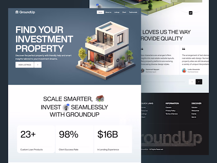 GroundUP Real Estate Investment Landing Page Design