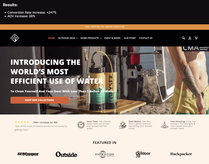 CRO, Copywriting, UX/UI Optimized Web and A/B Testing for Geyser