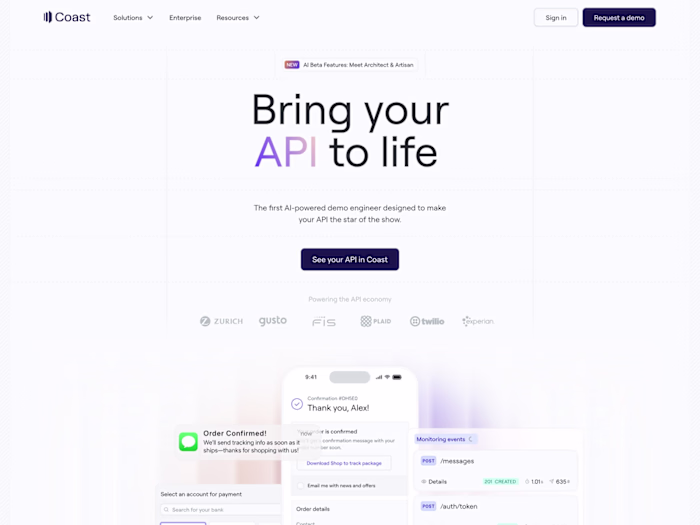 Coast: smooth, interactive experience for a dev tool site