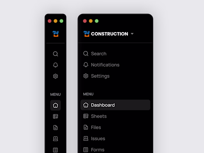 Construction SaaS Web App Sidebar Navigation Menu