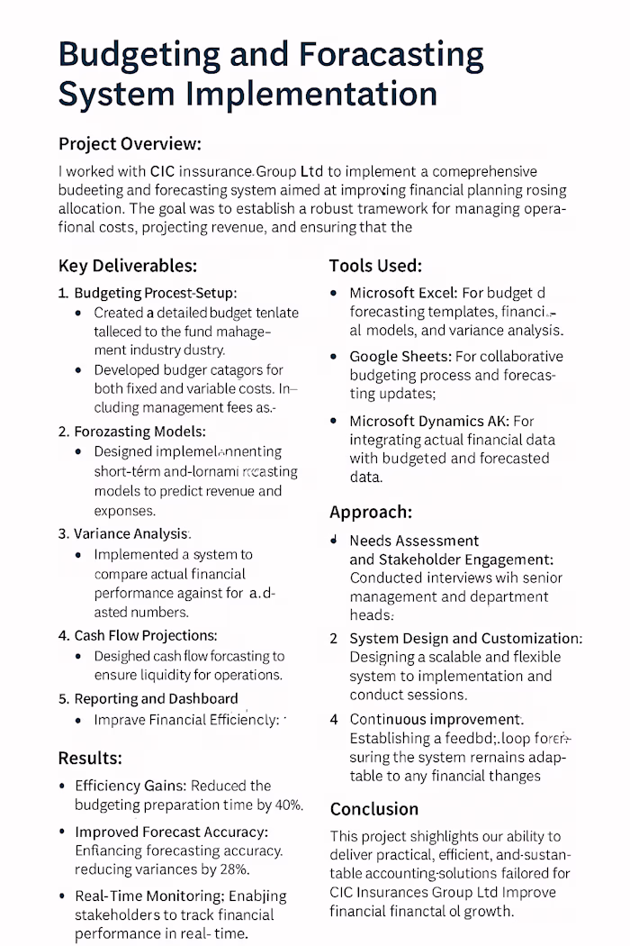 Budgeting, Planning and Forecasting