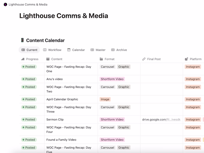 April 2025 Content Calendar for Lighthouse Church Ottawa
