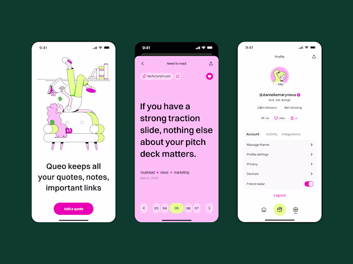 Mobile app: app design, main page, settings