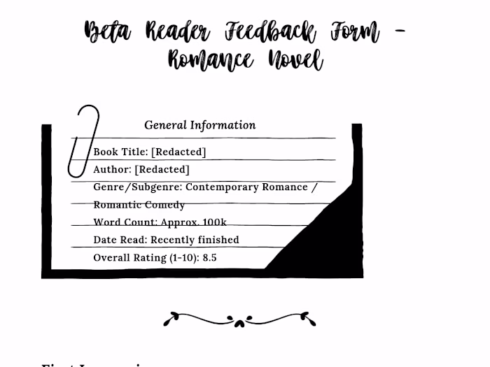 Beta reading report for romance Novel
