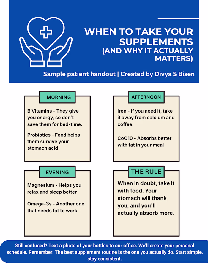 Sample patient handout: "When to Take Your Supplements" The ...