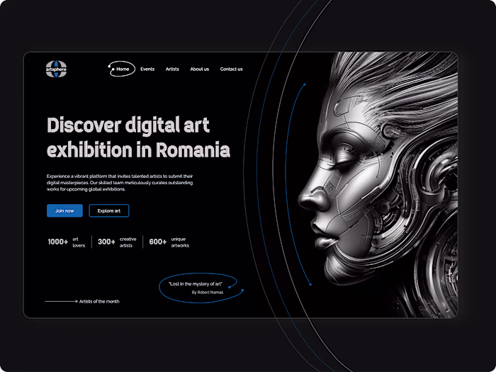 Artsphere | Minimalist digital art first- screen
