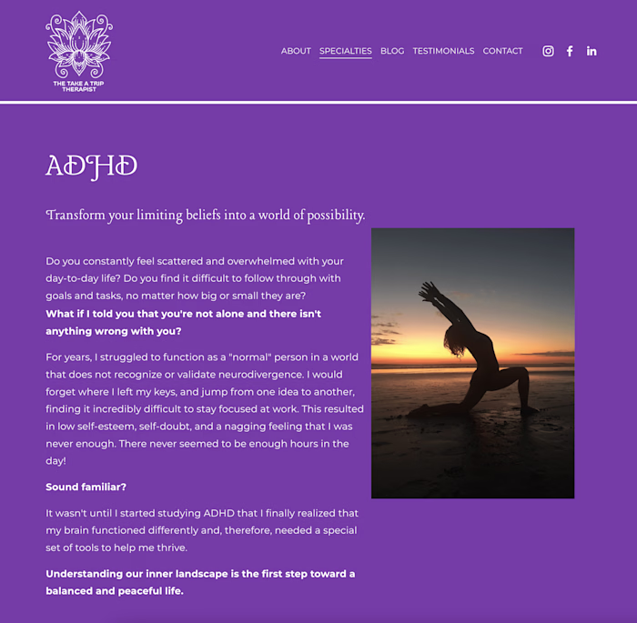 Take a Trip Therapist - Engaging Service Pages