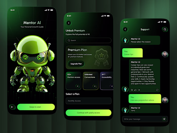 Mentor AI – Smart Learning & Chatbot Assistant App Design