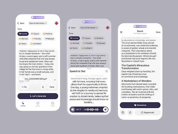 AI Writing Assistant App Design