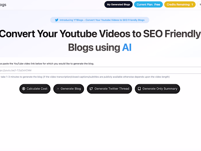 YtBlogs.app - AI content generation tool