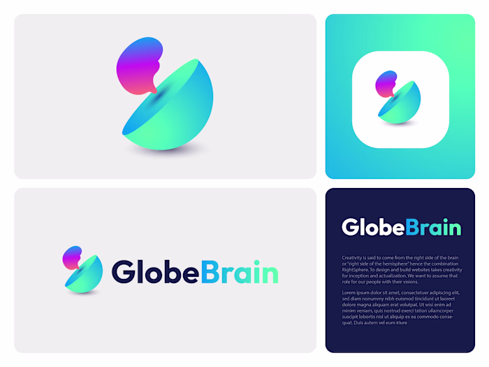 Modern Gradient Brain & Globe Logo Design
