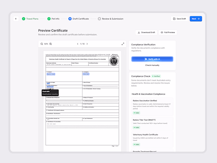 Pet Health Certificate Web App UI/UX (SaaS MVP)