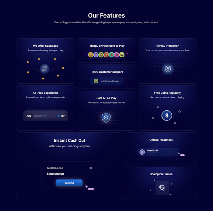 Feature-Focused Bento Card Design for Bubble Games