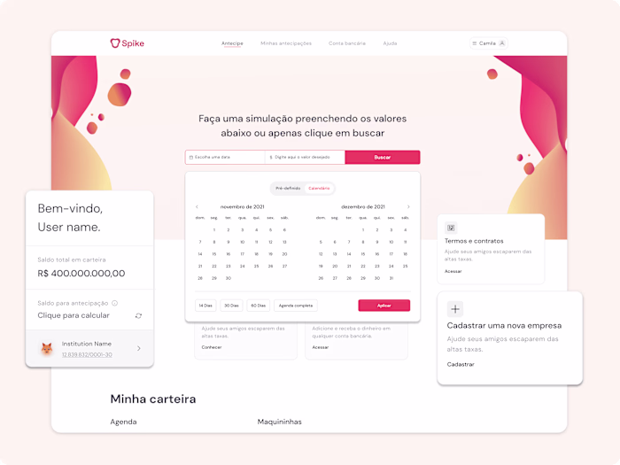 Fee Simulator View & Spike Landing Page