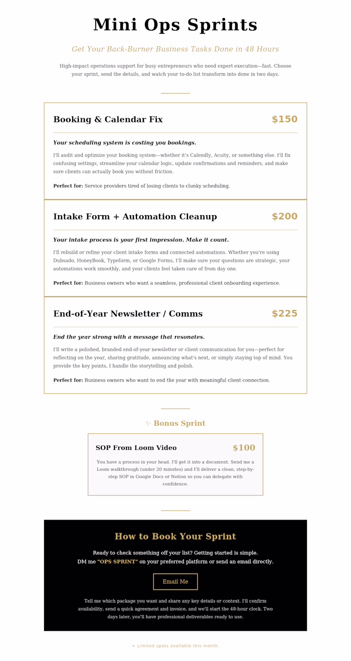 I’m opening a few fast-turnaround mini projects for founders...