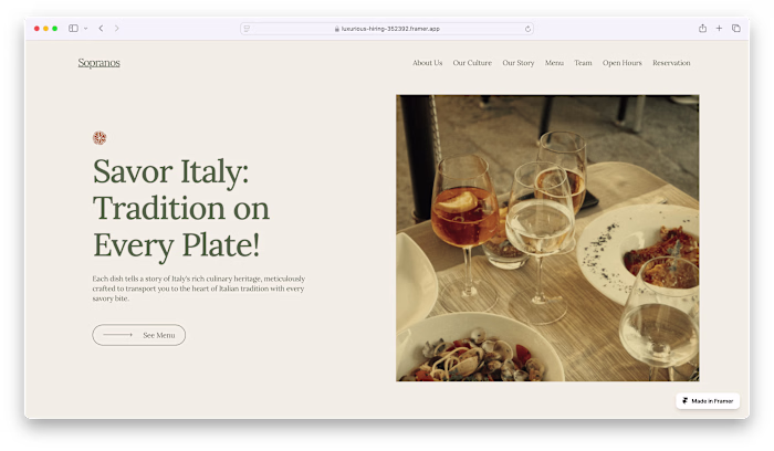 "Sopranos" Our Restaurant (Framer development)