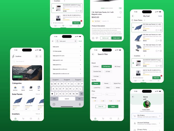 IOS app Design. Solar Panels selling app design