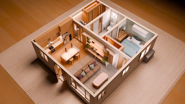 3D Floor Plan Design for Modern 1BHK Apartment