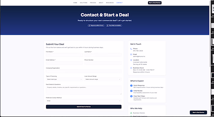 Custom Web-Based Intake System for Deal Management