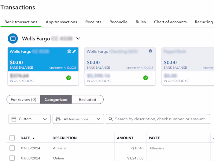 Bookkeeping on Quickbooks
