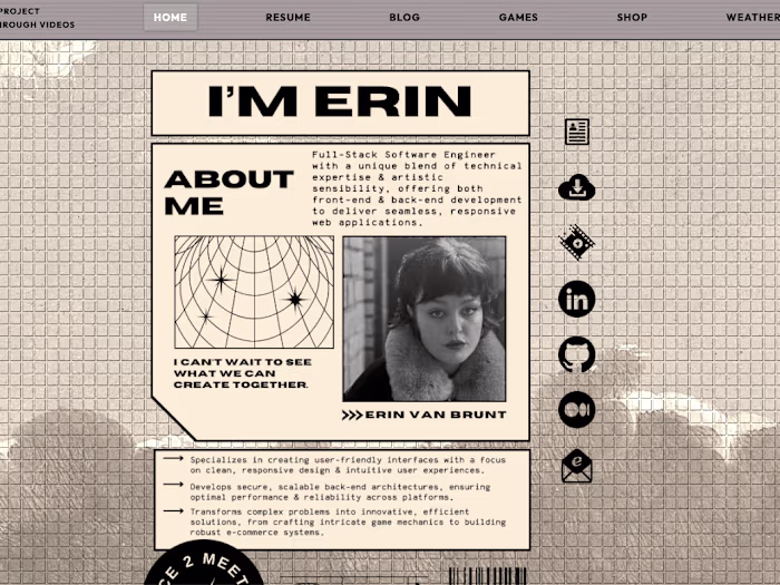 Professional Portfolio Website: Erin Van Brunt Software Engineer