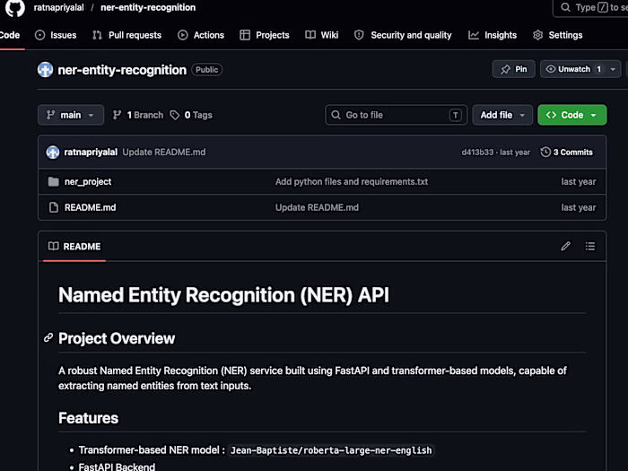 Named Entity Recognition API Development