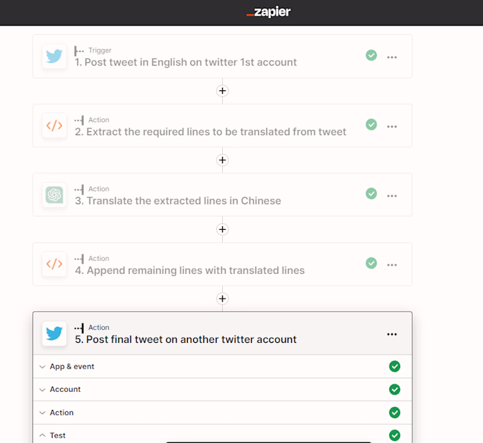 Translate Tweet, and post from one account to another