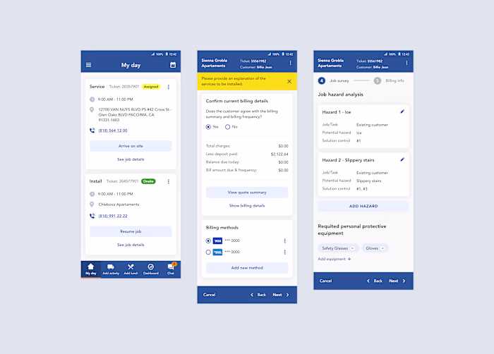 Mobile app for tech issues on-site handling