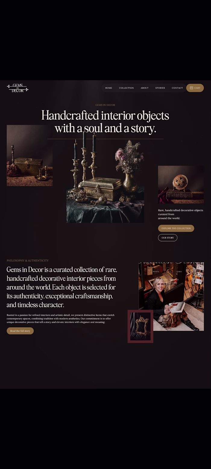 Home page concept for handcrafted e-commerce brand