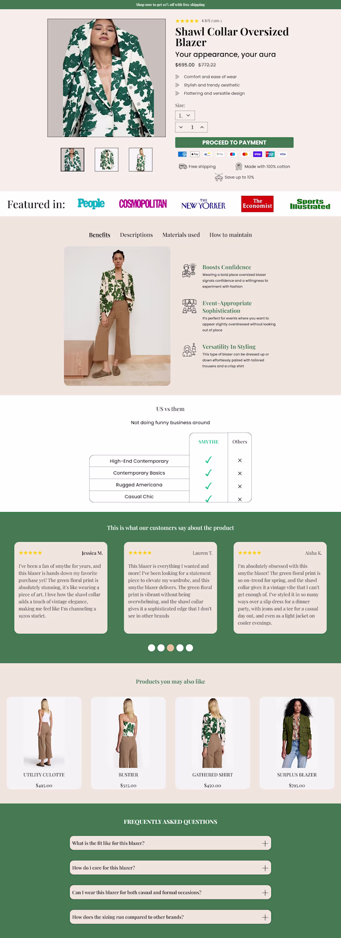 Redesign of a product detailed page of a cloth brand