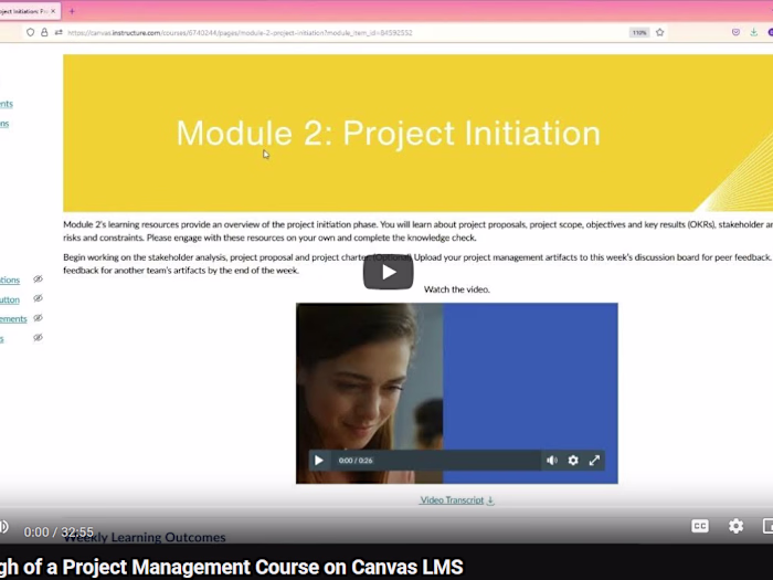 Walkthrough of Project Management Course on Canvas LMS