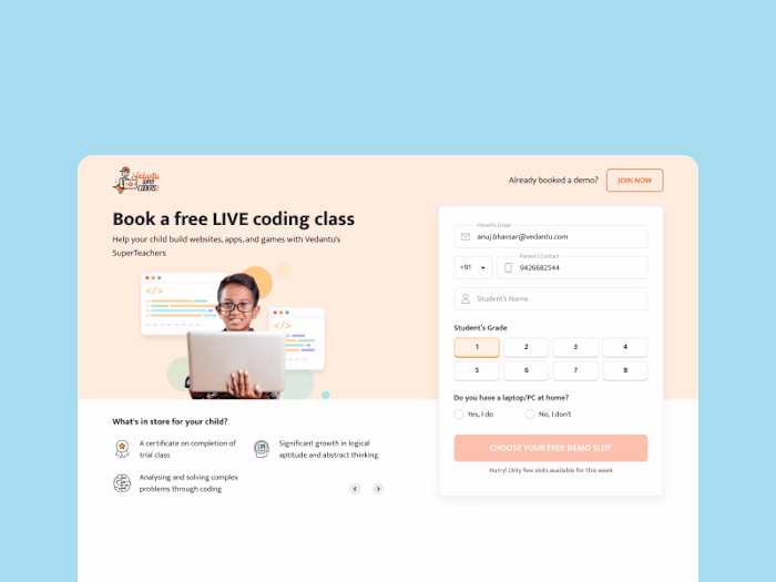 Increase Booking Flow Conversion - Vedantu SuperKids