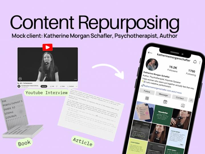 Cover image for Content Repurposing 🪄 Katherine Morgan Schafler (Mock Project)