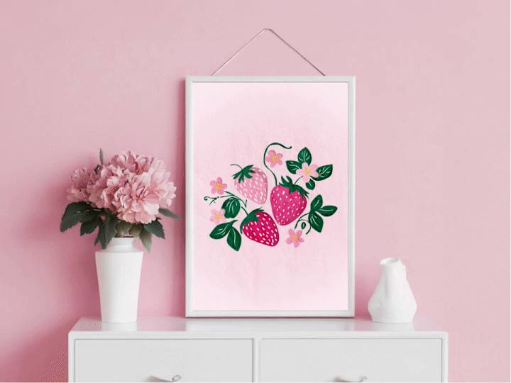 Cover image for Strawberries & Flowers | Cottage Core Illustration | Printable 