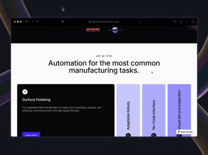 Cover image for Pivot Robotics, Framer Website for a Robotics Automation Startup
