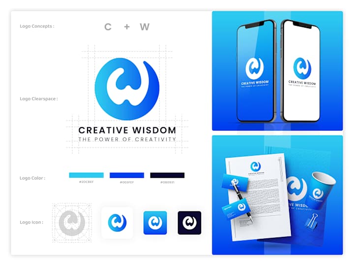 Cover image for Creative Wisdom Logo Brand Identity Design | CW Logo: Behance