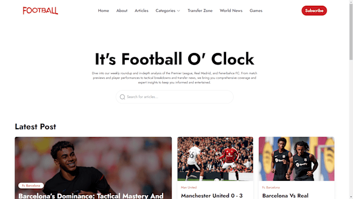 Cover image for Football O' Clock Website