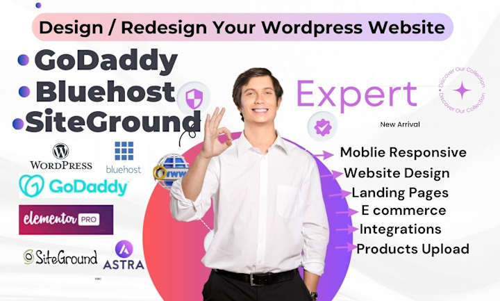 Cover image for Wordpress website design on Godaddy, Bluehost, Siteground, Wix